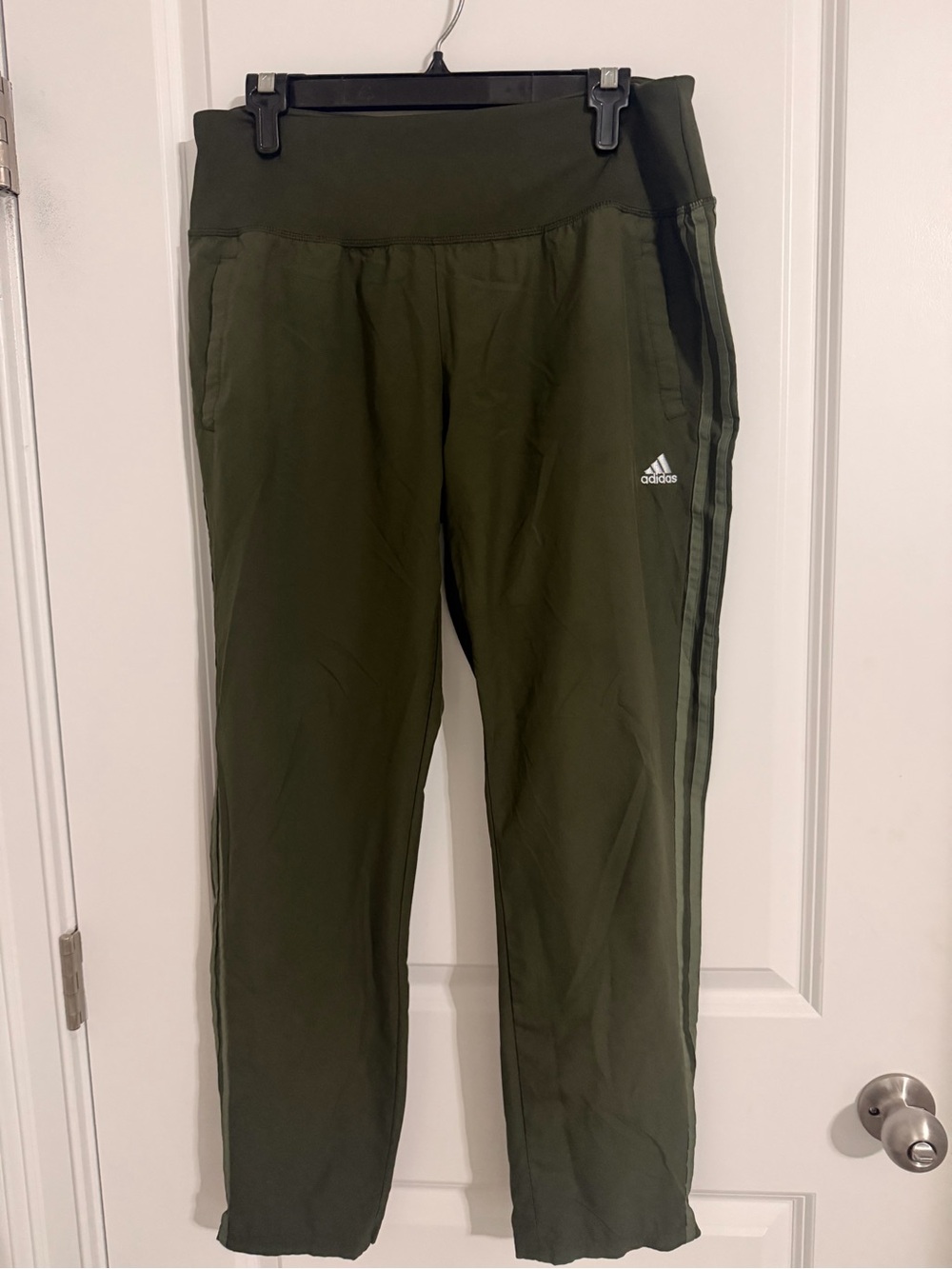 adidas Olive Green womens Joggers with Signature Stripes-Climalite